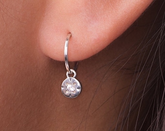 Tiny Zirconia Hoop Earrings Silver Charm Huggie Earrings Sterling Silver Modern Jewelry Tiny Dainty Hoops - MHP010