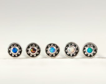 Nose Stud Nostril Ala Nose Piercing Fishtail Earring Sterling Silver Sun with Opal Screw Stud Body Jewelry Bohemian Indian Style - NSE018