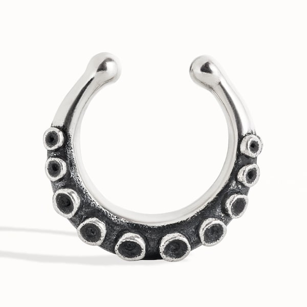 Fake Nose Ring Octopus Tentacle Faux Septum Ring Body Jewelry Piercing Sterling Silver Bohemian Fashion Indian Style - BSE035