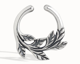 Fake Septum Ring Leaves Fake Nose Ring Sterling Silver Body Jewelry Boho Indian Style  Gift for Her - BSE036