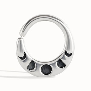 Moon Phase Septum Ring Nose Ring Celestial Jewelry Sterling Silver Bohemian Fashion Indian Style 14g 16g 18g BSE041 Silver Oxidized 925