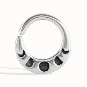 Moon Phase Septum Ring Nose Ring Celestial Jewelry Sterling Silver Bohemian Fashion Indian Style 14g 16g 18g BSE041 Silver Oxidized 925