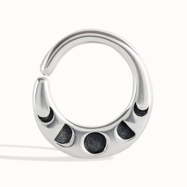 Moon Phase Septum Ring Nose Ring Celestial Jewelry Sterling Silver Bohemian Fashion Indian Style 14g 16g 18g - BSE041