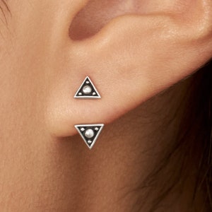 Sterling Silver Triangle Ear Jacket Earrings Ear Cuff Earrings Modern Jewelry Gift for Her JKT007SSO image 1