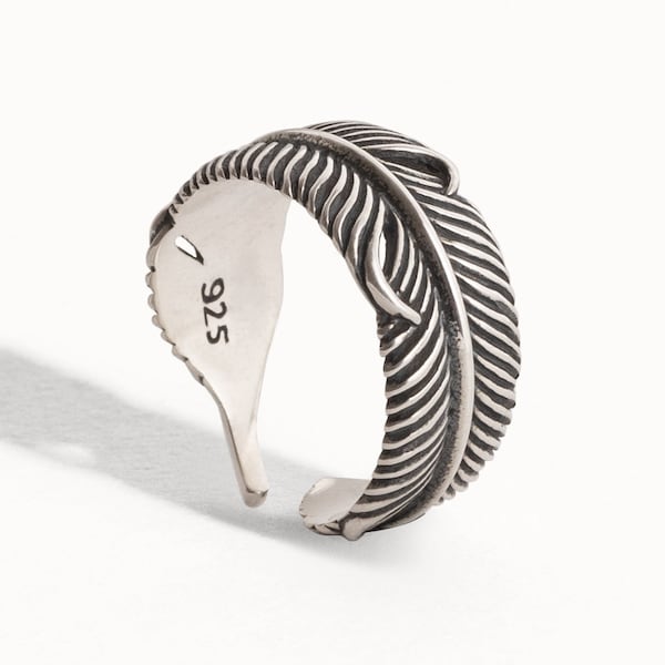 Anello con piuma in argento sterling • Anello regolabile con piuma mistica • Fascia con piuma d'angelo • Gioielli boho del sud-ovest, regalo per lui e per lei - FRI002