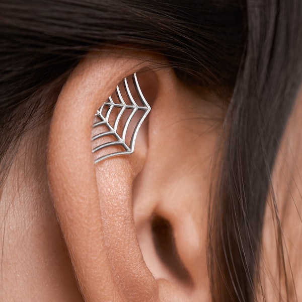Spider Web Earring Gothic Jewelry • Cartilage Helix Piercing 20G 18G 16G • Mystical Dark Goth Halloween Earring • Hidden Helix - CRT015