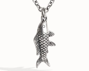 Fish Necklace • Japanese Koi Fish Silver Charm • Swimming Against the Current • Marine Summer Jewelry • Nature Jewelry Gift for Her - FPE033