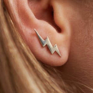 Bolt Earring Ear Climber 925 Sterling Silver Ear Cuff Lightning 14K Ear Crawler Chic Fashion Earrings Modern Jewelry Gift FES009 image 1