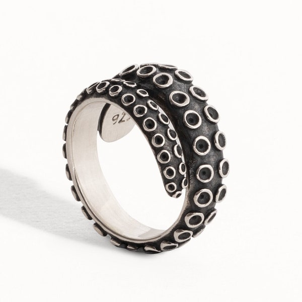 Silver Octopus Tentacle Ring Sterling Silver Adjustable Ring Wrap Ring Boho Jewelry  Gift for Her - FRI005