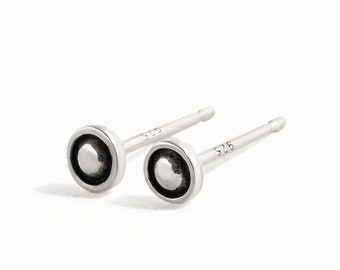 Kleine Silber Ohrstecker Runde Dot Sterling Silber Ohrstecker Mond Eclipse Moderne Schmuck Geschenk für Sie - CST004