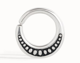 Septum Ring Moon Phase Celestial Nose Ring Sterling Silver Bohemian Body Jewelry Fashion Indian Style 14g 16g - BSE026