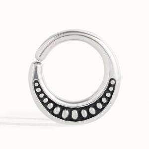 Septum Ring Moon Phase Celestial Nose Ring Sterling Silver Bohemian Body Jewelry Fashion Indian Style 14g 16g BSE026 image 1