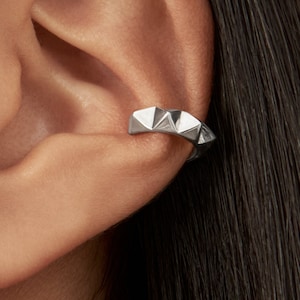 Sterling Silver Pyramid Ear Cuff Earring Ear Wrap Earrings Modern Jewelry Gift for Her ECU011 image 1