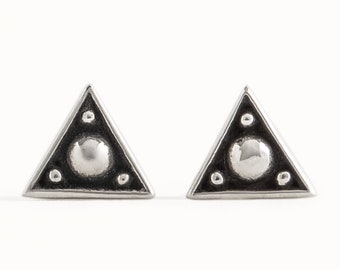 Tiny Triangle Sterling Silver Stud Earrings Edgy Modern Jewelry Earrings Gift for Her - CST002