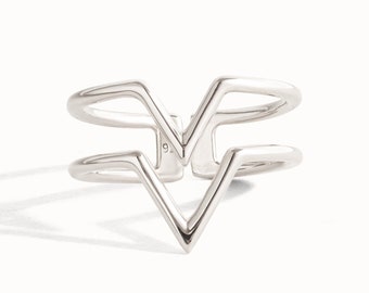 Bague empilable Double Arrow Wire Ring Sterling Silver Bague réglable Wrap Ring Boho Bijoux Cadeau pour elle - FRI008