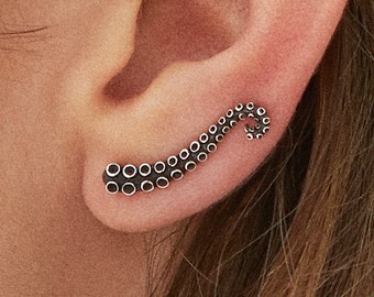 Octopus Ear Climber Earrings Sterling Silver 925 Ear Cuff Earrings Boho Jewelry Tentacle Ear Crawler   Gift for Her - FES001