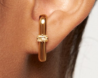 Wide Suspender Earring CZ • Gold Lobe Cuff Earrings • Thick Modern Earring • 14k Gold & Silver Ear Suspender Earring • Bar Earring - CST033
