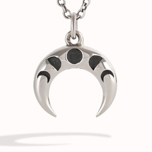 Crescent Moon Celestial Necklace Double Horn Charm Moon Phase Sterling Silver Tusk Boho Jewelry Gift for Her FPE025 image 1