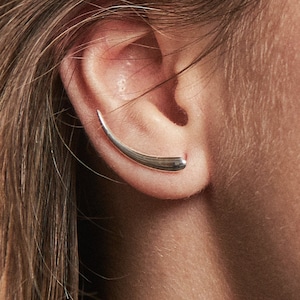 Sterling Silver Ear Cuff Earrings Celestial Crescent Moon Phase Ear Climber Earrings Modern Minimalist Ear Crawler Jewelry Gift FES007 image 1