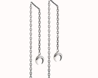 Threader Earrings Crescent Moon Phase Earrings Sterling Silver Chain Earrings Celestial Dangle Minimalist Jewelry - CHN002