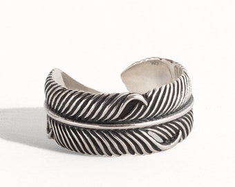 Feather Ring Sterling Silver Wrap Ring Adjustable Feather Band Boho Jewelry  Gift for Her - FRI002