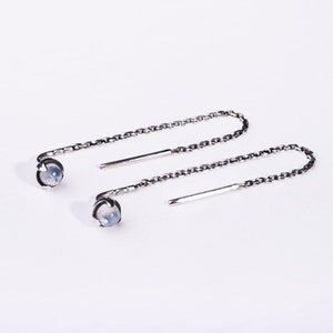 Moonstone Threader Earrings Sterling Silver Celestial Dangle Earrings  Chain Earrings  Minimalist Jewelry - CHN006MOO
