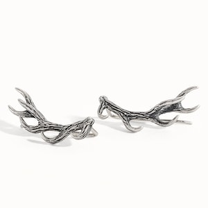 Sterling Silver Ear Cuff Earrings Antler Deer Earpin Boho Ear Crawler Wrap Earring Bohemian 925 Jewelry Gift FES006 image 2