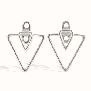 Triangle Ear Jacket Earring Sterling Silver Geometric Earrings Triangle Studs Minimalist Jewelry Gift for Her JKT011 Pair - 2 Earrings
