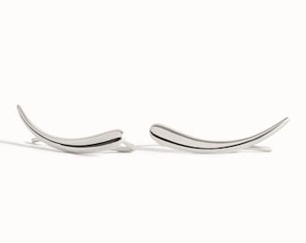 Silver Ear Climber Minimalist Earrings Crescent Moon Sterling Shine Ear Cuff Earrings Modern Jewelry Gift 14K Ear Wrap - FES007