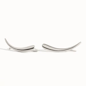 Silver Ear Climber Minimalist Earrings Crescent Moon Sterling Shine Ear Cuff Earrings Modern Jewelry Gift 14K Ear Wrap FES007 zdjęcie 1