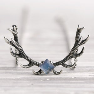 Deer Antler Moonstone Necklace Sterling Silver Statement Necklace Charm Horns Boho Jewelry Jewelry Elk Stag Necklace - FPE017