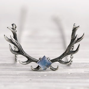 Deer Christmas Jewelry • Silver & Moonstone Antler Statement Pendant • Boho Charm Horns Jewelry • Elk Stag Necklace • Gift for Her - FPE017