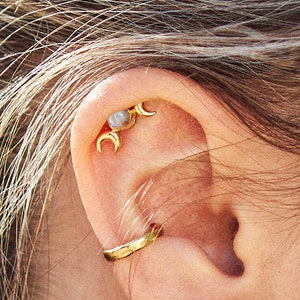 Galaxy Moons Helix Earring Moons & Moonstone Cartilage Earring Sterling Silver Piercing Dainty Modern Jewelry Ear Cuff Earrings - CRT004
