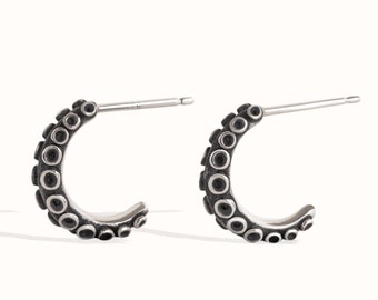 Octopus Hoop Earrings Boho Sterling Silver Huggie Earrings Modern Fashion Jewelry  Gift for Her - MHP001