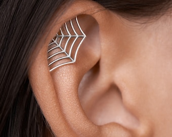 Spider Web Earring Gothic Jewelry • Cartilage Helix Piercing 20G 18G • Halloween Witchy Silver Jewelry • Goth Punk Tattoo Earring - CRT015