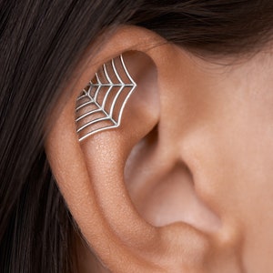 Gothic Spider Web Silver Helix Earring