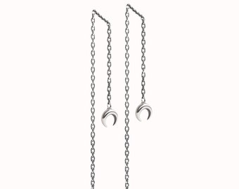 Boucles d'oreilles à enfiler Boucles d'oreilles en phase de croissant de lune Boucles d'oreilles chaîne en argent sterling pendantes célestes Bijoux minimalistes - CHN002