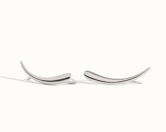 Silver Ear Climber Minimalist Earrings Crescent Moon Sterling Shine Ear Cuff Earrings Modern Jewelry Gift 14K Ear Wrap - FES007