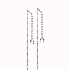 Threader Earrings Crescent Moon Phase Earrings Sterling Silver Chain Earrings Celestial Dangle Minimalist Jewelry CHN002 Silver Oxidized 925
