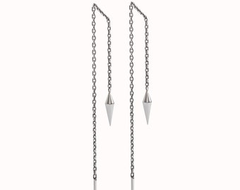 Boucles d'oreilles enfilet pendule en argent sterling chaîne pendante bijoux minimaliste cadeau pour elle - CHN001