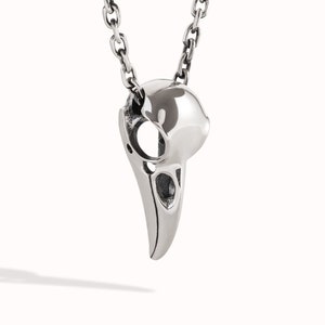 Silver Raven Skull Necklace Bird Skull Jewelry Raven Skull Gothic Pendant Goth & Steampunk Gift for Him Best Christmas Gift - FPE005