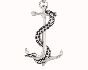 Marine Necklace • Summer Jewelry • Octopus Tentacle Anchor Necklace • Sterling Silver Charm Pendant • Gift for Him & Her - FPE022