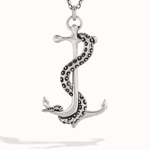 Marine Necklace Summer Jewelry Octopus Tentacle Anchor Necklace Sterling Silver Charm Pendant Gift for Him & Her FPE022 image 1