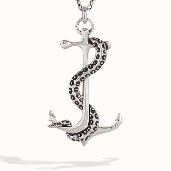Marine Necklace • Summer Jewelry • Octopus Tentacle Anchor Necklace • Sterling Silver Charm Pendant • Gift for Him & Her - FPE022