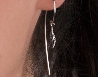 Feather Dangle Earrings Sterling Silver Drop Earrings Dainty Boho Jewelry  Gift for Her - DNG008