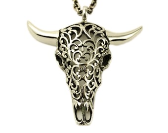 Buffalo Skull Necklace Jewelry Skull Charm Pendant with Chain Gothic Boho Statement Necklace Gift for Her - FPE008