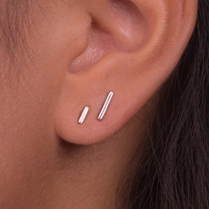 Bar Stud Earrings • Square Bar Stud Earrings • Minimalist Bar Stud Earrings • Silver Small Earrings • Everyday Jewelry Tiny Earring - CST012