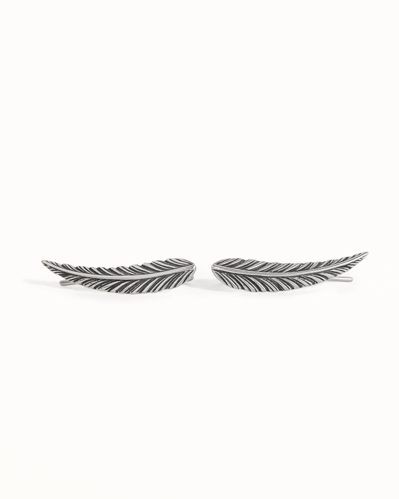 Feather Ear Climber Earrings Boho Sterling Silver Ear Cuff Feather Gold Plated Ear Climber Earrings Bohemian Jewelry FES018 image 6