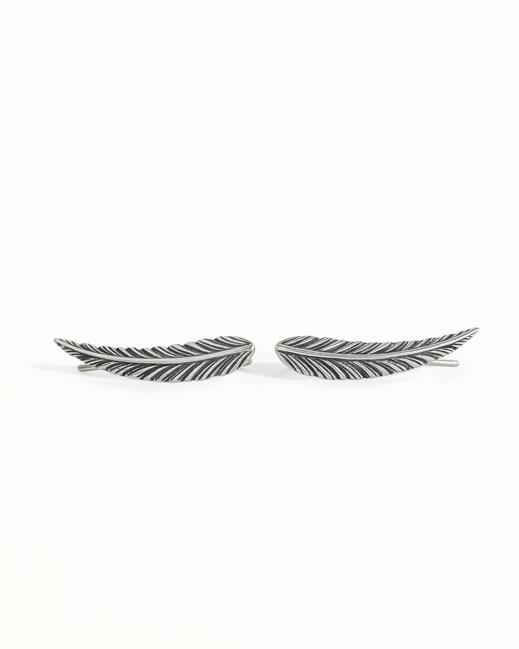 Feather Ear Climber Earrings Boho Sterling Silver Ear Cuff Feather Gold Plated Ear Climber Earrings Bohemian Jewelry - FES018
