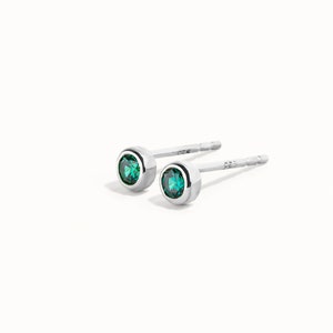 Emerald Green CZ Stud Earrings May Birthstone Earrings 3mm Minimalist Small Stud Earrings Silver Gold Simple Bezel Earrings CST016 Sterling Silver 925
